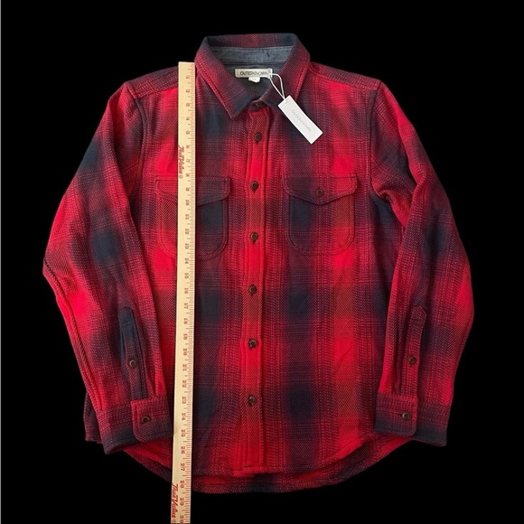 Outerknown Blanket Shirt Organic Cotton Safety Red Plaid Medium $148 - Picture 2 of 8
